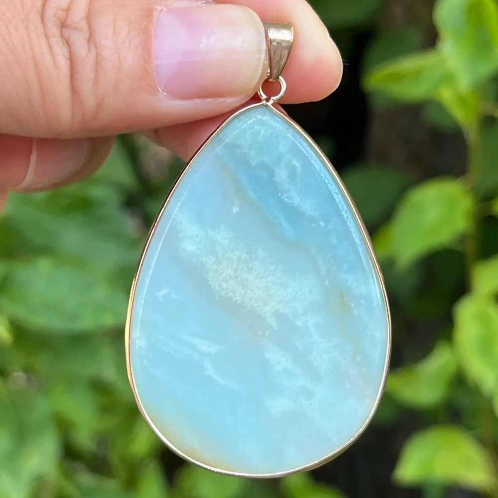 Gold plated stainless steel‎ Carribeean Calcite pendant 1438